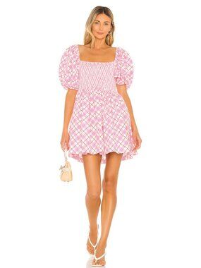 SWF | Pink and Red Puff Sleeve Mini Dress | Size Small